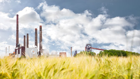 Picture of the power plant and further plants in a grainfield