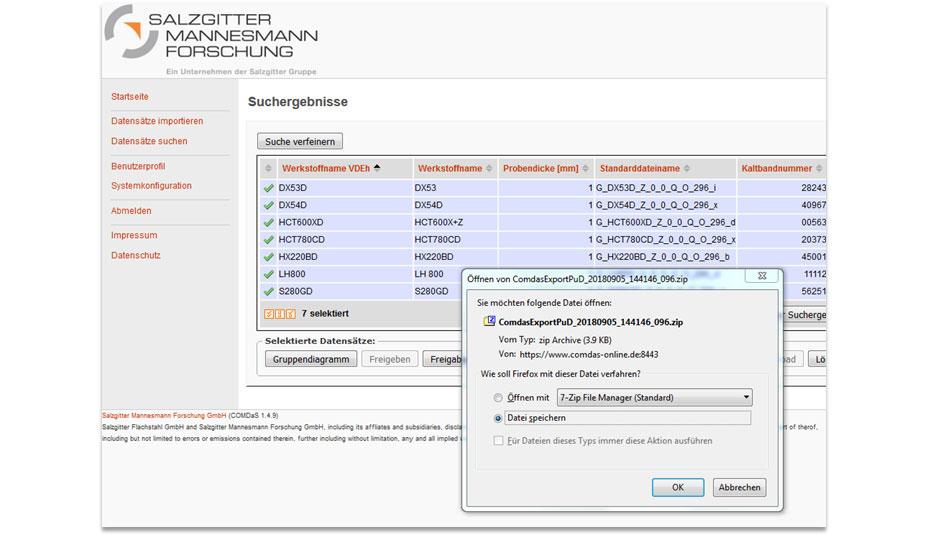 Screen view COMDAS Screen view of the COMDaS database