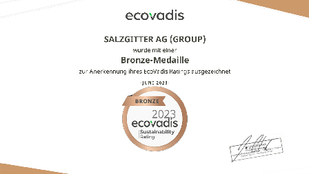 EcoVadis bestows bronze medal on Salzgitter AG EcoVadis bestows bronze medal on Salzgitter AG