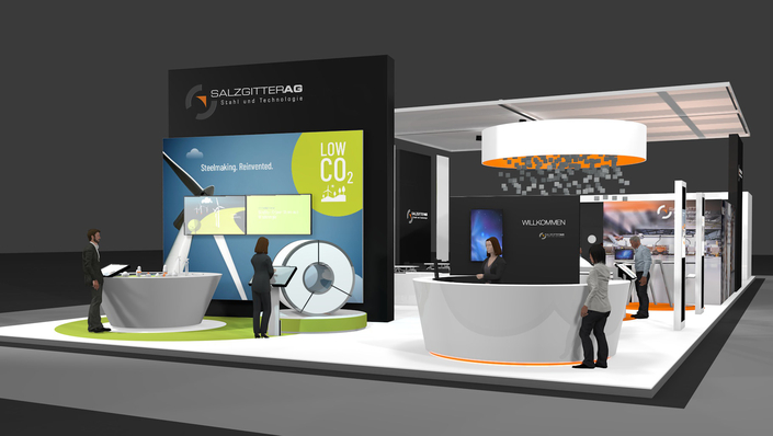 Booth planning Blechexpo 2021 3D rendering of the booth planning of Blechexpo 2021